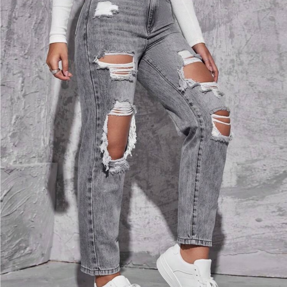 High Rise Gray Distressed Jeans